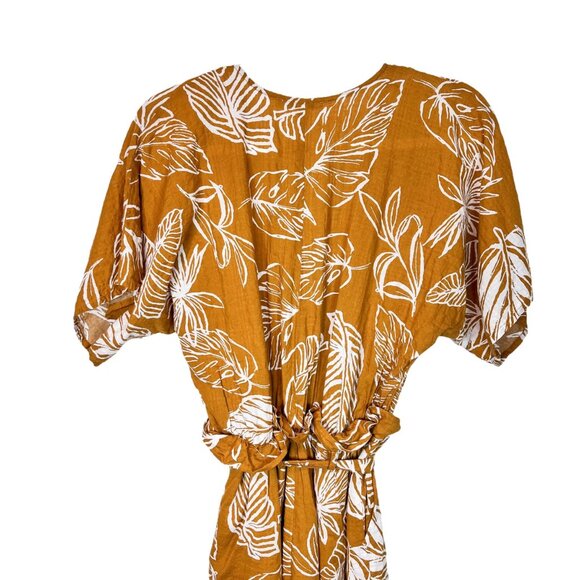 Dress Day Romper S Womens Yellow Leaf Print Short Sleeve Jumper Size Small‎ - Picture 3 of 11